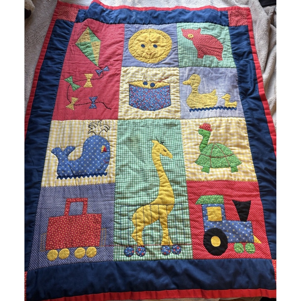 Baby Toddler Quilt Play Mat Wall Hanging Handmade 37" x 46" Animals Trains Toys